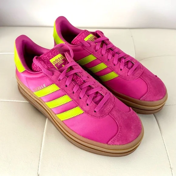 Adidas Gazelle Bold Neon Pink and Lime Sneakers - Picture 2 of 12